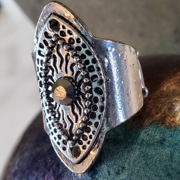 Antique Silver Tone Stretch Band Ring Marquise Shape 💥3 for $24💥 - Picture 9 of 15